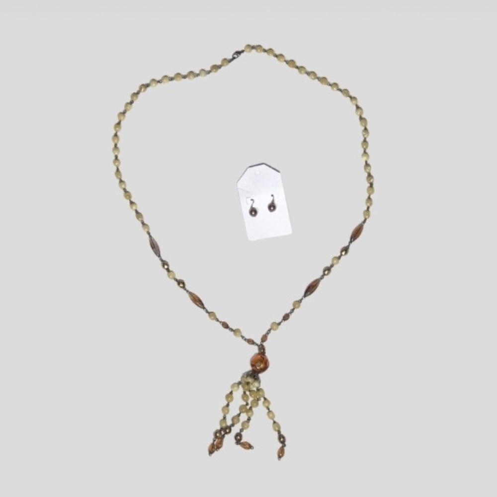 Vintage Beaded Necklace and Tassel Drop Earrings Set